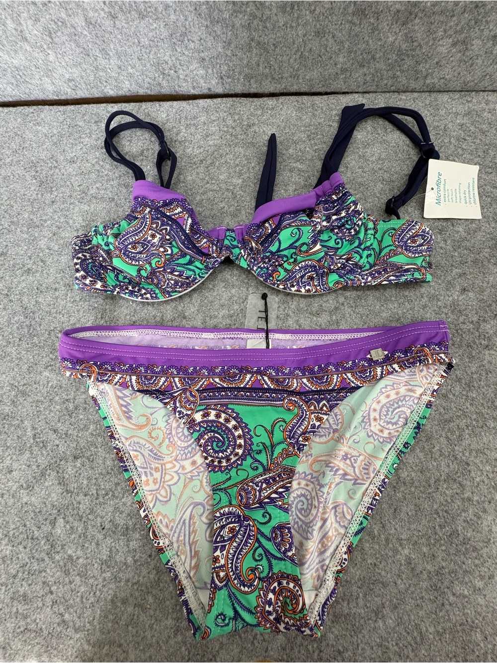 NWT Venus paisley print bikini size 34A 4 navy purple and teal